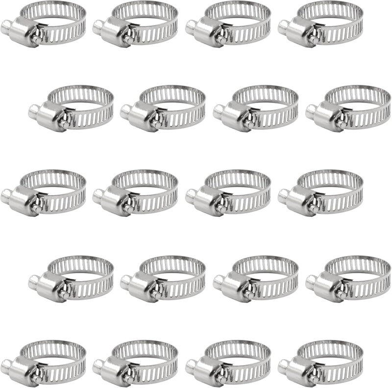 Coufce 20 pcs 5/8" - 1" 304 Stainless Steel Hose Clamps, Adjustable Metal Pipe Clamp, Worm Gear for Pipe - Dryer Repair, Tubing and Fuel Line - Image 1